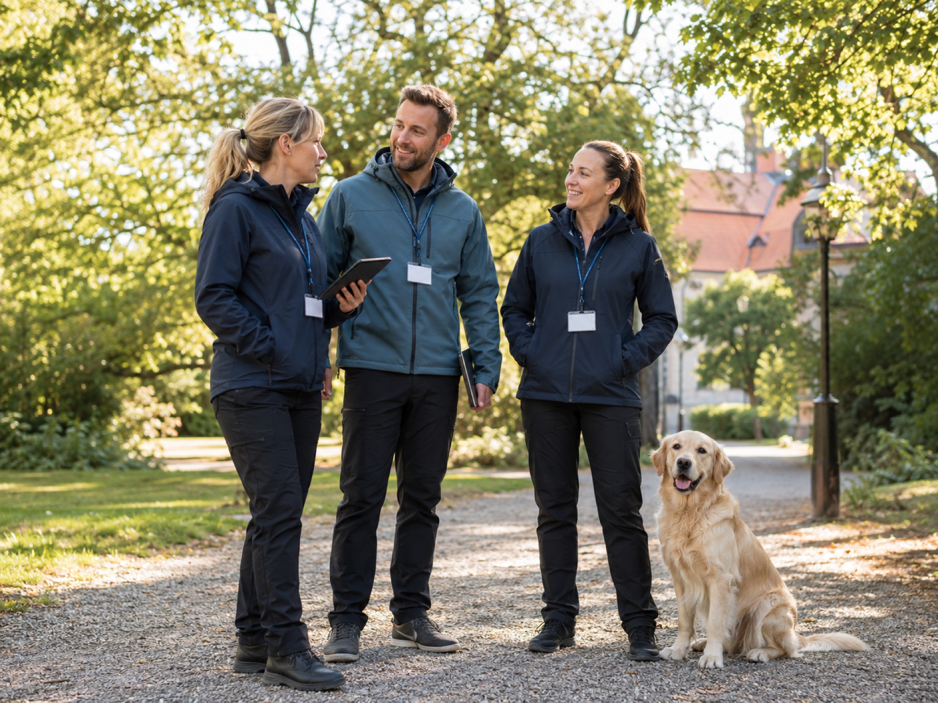 Bajsögats fältinspektörer under rond i en svensk park